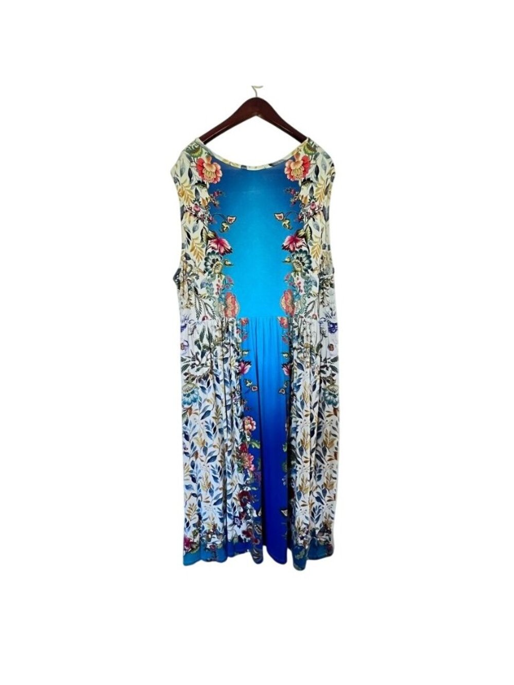 Johnny Was Womens Sz 2X Blu Easy Fit Midi Dress Soft Boho Floral Flowy Summer - Picture 3 of 16